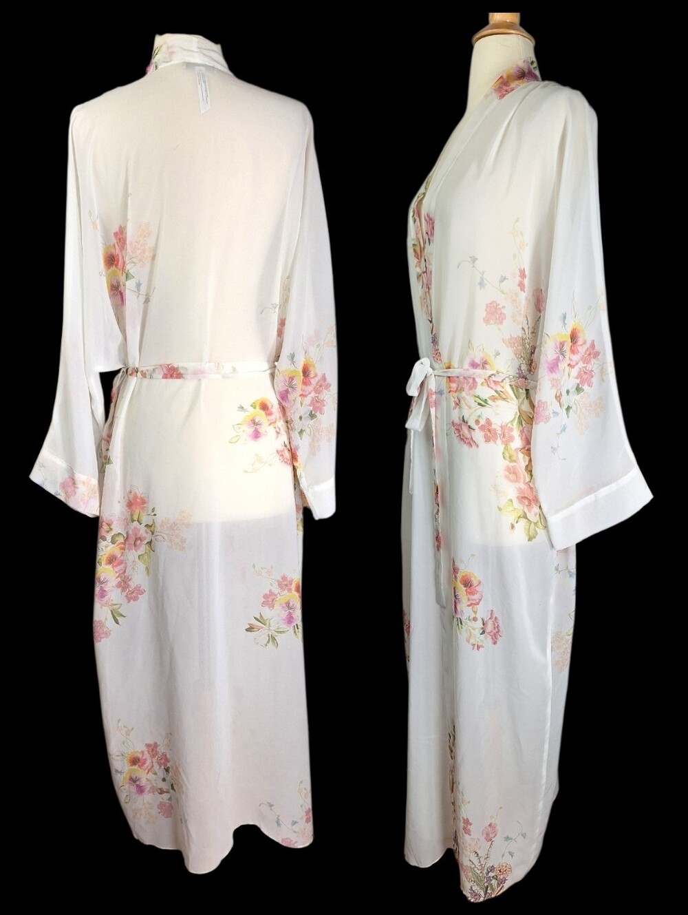 Flora Nikrooz Sheer Floral Tie Front Long Robe OS Bridal Cottagecore Romantic - Picture 2 of 7
